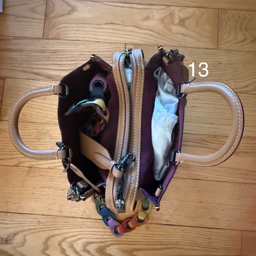 Coach Brown Leather Satchel with Multicolor Strap - Picture 2 of 7
